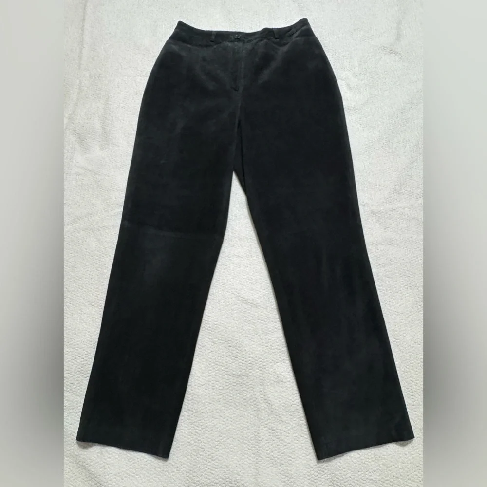 Revue Women Size 8 Black Suede Straight Leg High Rise Pants Lined